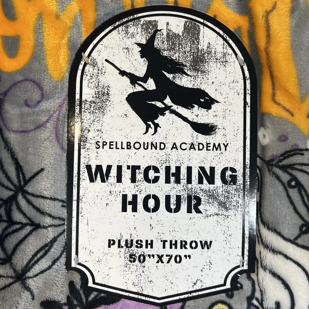 Spellbound Academy Witching Hour Cauldron Grey Halloween Plush Throw Blanket 🎃